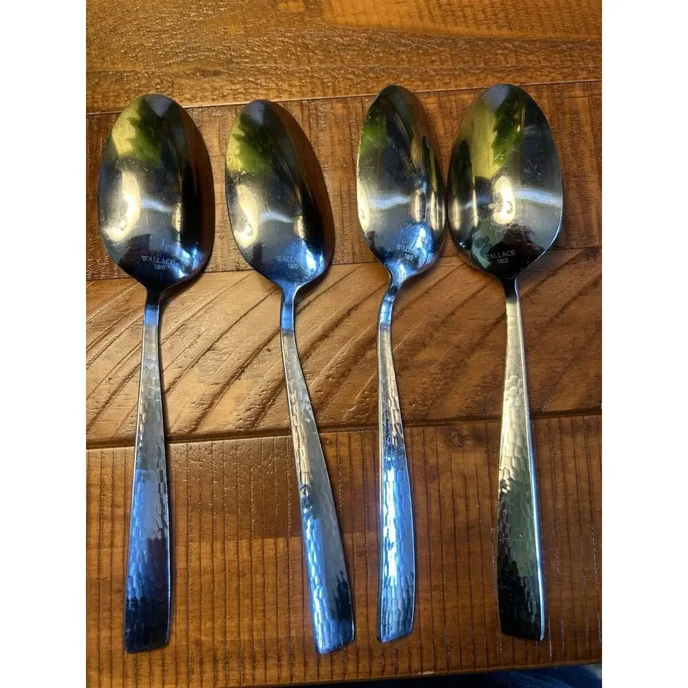 Wallace Continental Hammered Handle Set of 4 Dinner Spoons 18/10 Stainless Steel